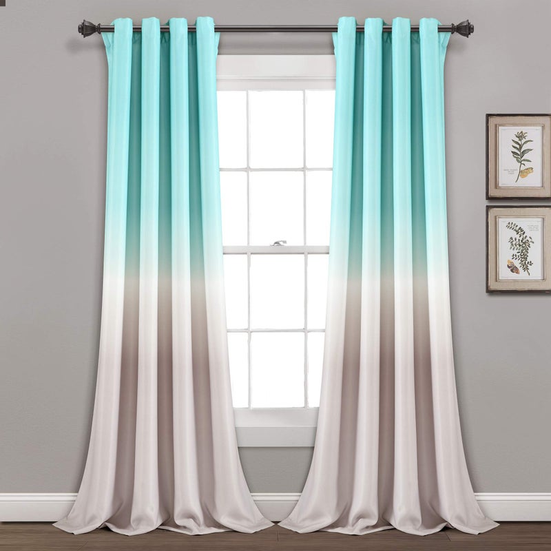 Lush Decor Aqua and Gray Umbre Fiesta Curtains Light Filtering Window Panel Set for Living, Dining, Bedroom (Pair), Long Wide, 52" W x 84" L - Image 1